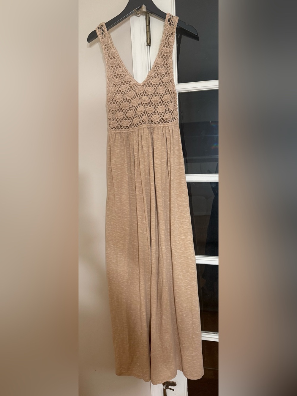 NWT Aerie Boho Beach Beige Crochet Bodice Maxi Dress size Small
